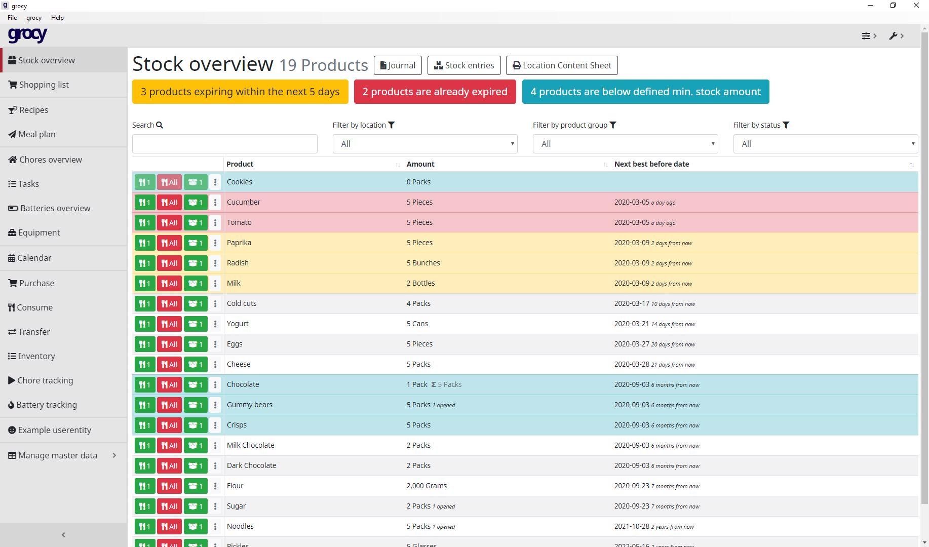 Grocy home inventory and shopping helper on docker