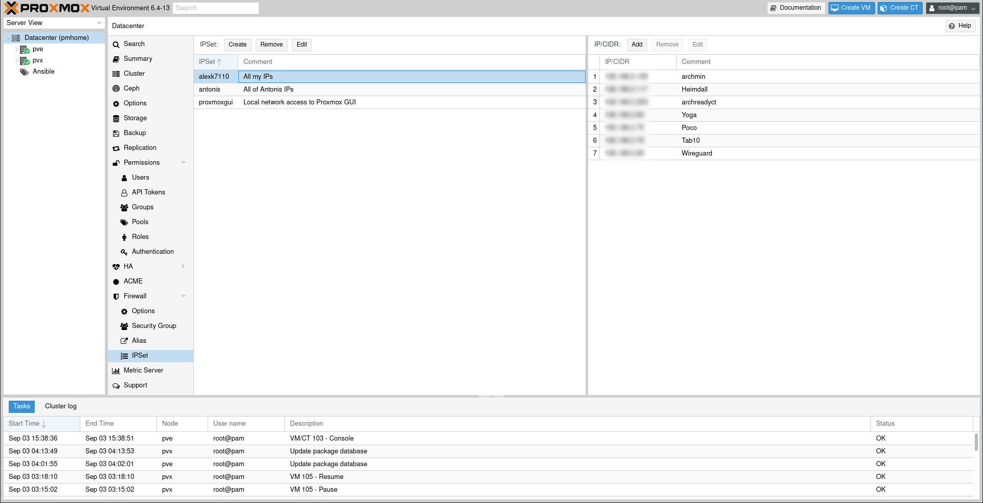 Proxmox firewall IPSets