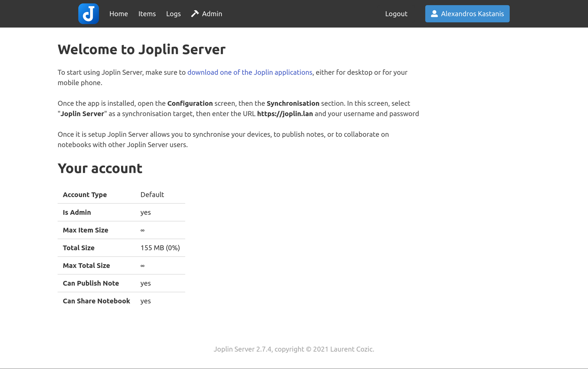Joplin Server on Docker