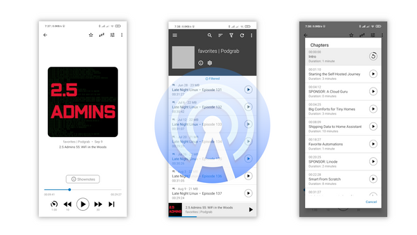AntennaPod, open source Android podcast player for great Podgrab integration.