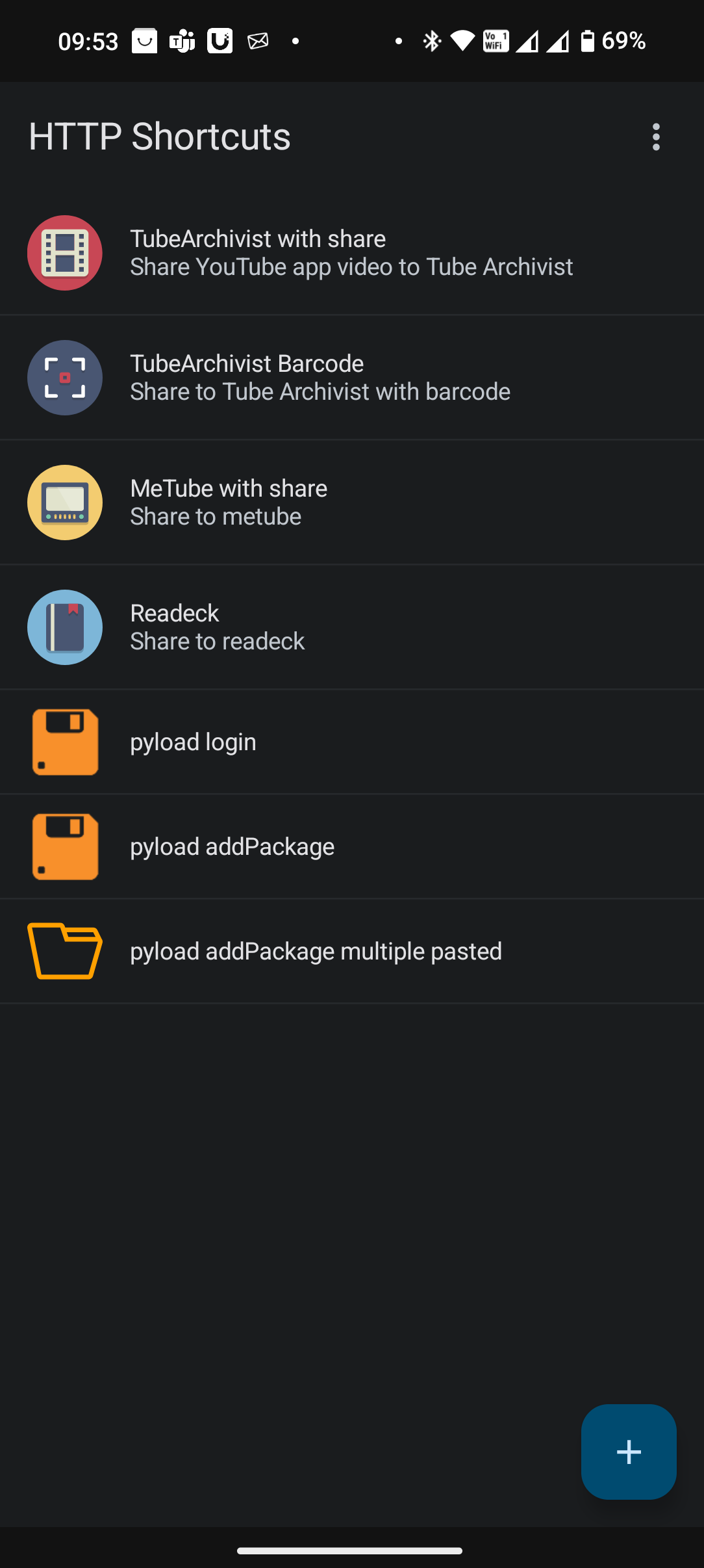 HTTP Request Shortcuts for Android on pyload API